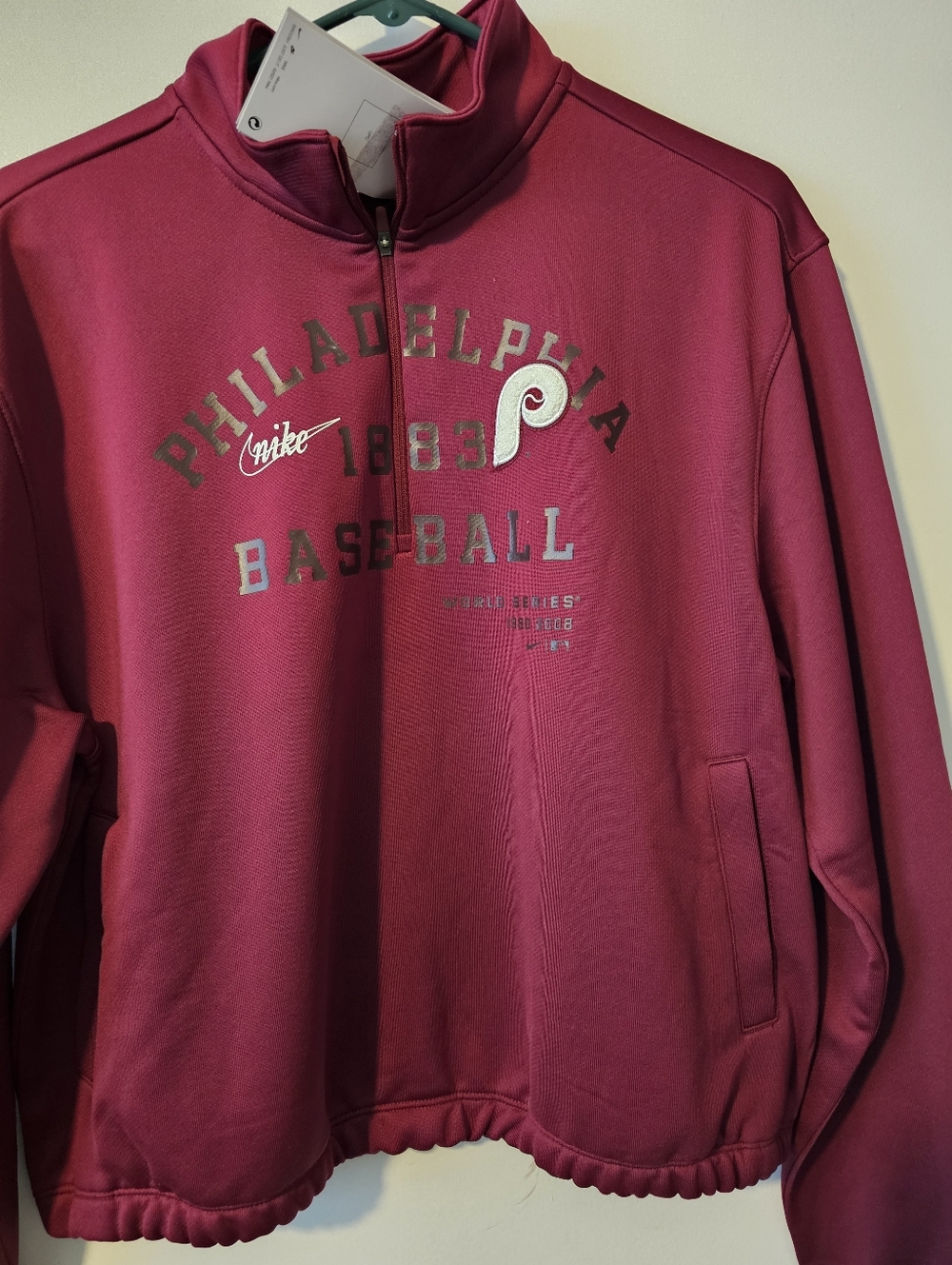 Nike Maroon Philadelphia Baseball Quarter-Zip Pullover Womens Large Cropped